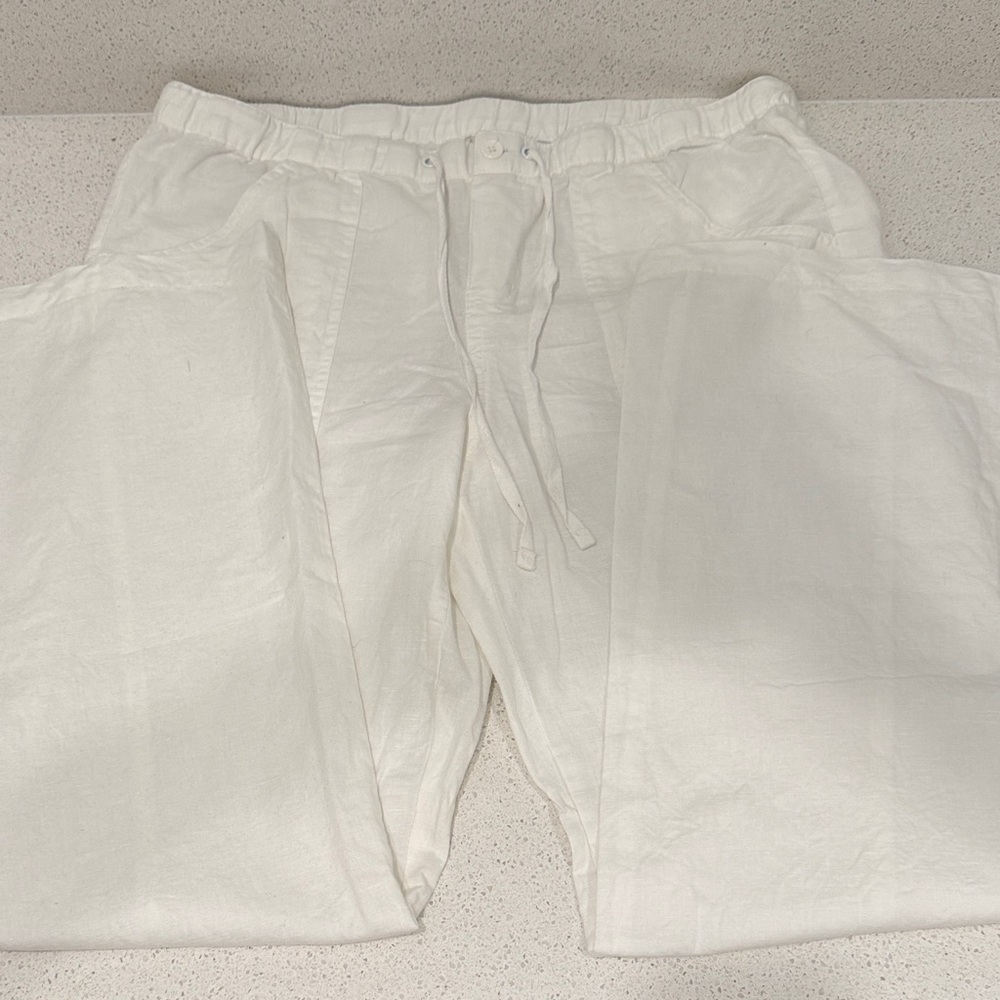 New York & Company Women's White Wide Leg Linen Pants